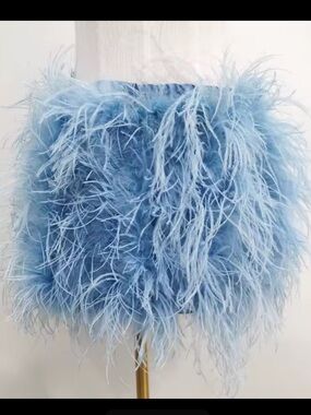 Haze Blue Feather Mini Skirt